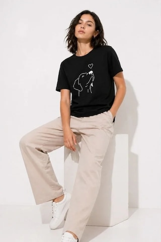 Valensdesign Köpek Figürlü Minimal Baskılı Tişört Kısa Kol Yazlık T-shirt - Siyah