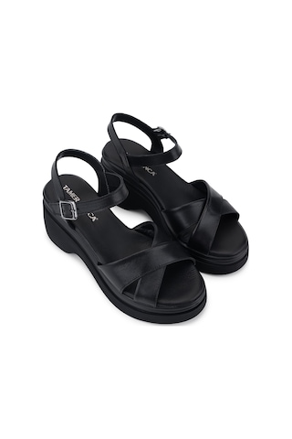 Tamer Tanca Kadın Hakiki Deri Siyah Topuklu Sandalet 773 751 Bn Sndlt Y26 Sıyah