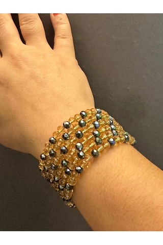 Kristal Cam Taşlı Tasarım Dolama Kadın Bileklik Sarı