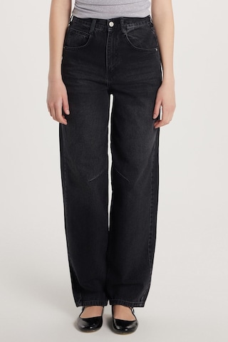 Tudors Kadın Regular Fit Tokalı Geniş Paça Baggy Jean Kot Füme Pantolon-33916 Füme