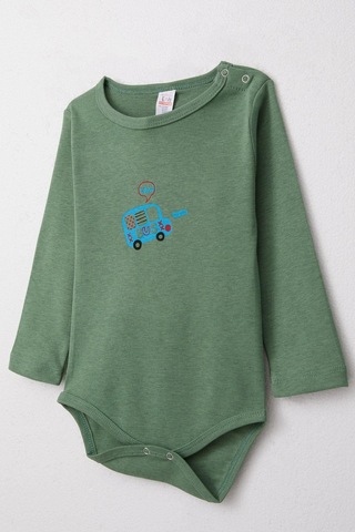 Breeze Erkek Bebek Çıtçıtlı Zıbın Body Araba Baskılı 9 Ay-3 Yaş, Yeşil Yeşil