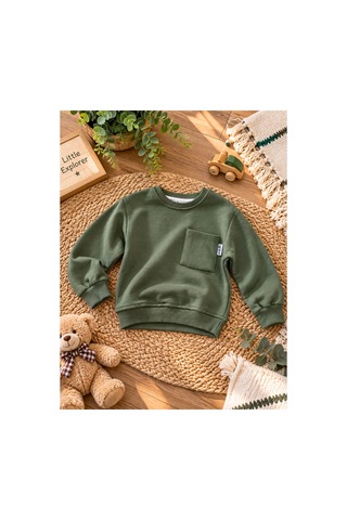 Uğur Bebe Erkek Çocuk Haki Sweatshirt Çizgili Pantolon 2'li Takım Günlük Spor Şık Kombin Haki Haki