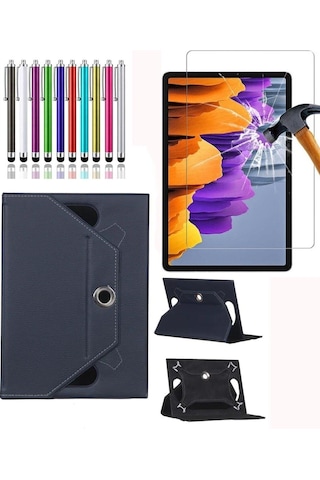 Hometech Alfa 8tx Uyumlu Universal Dönerli Standlı Kılıf + Ekran Koruyucu + Kalem Arka Kapak