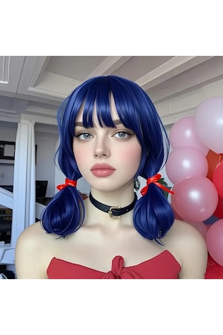 Merinette Uğurböceği Anime Cosplay Mavi Peruk Muvcizevi Uğur Böceği