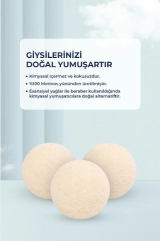 3'lü Yün Kurutma Topu Seti Beyaz