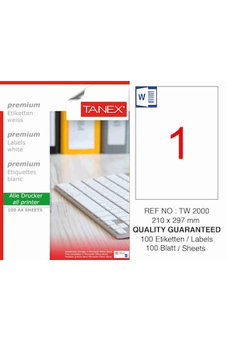 Tanex Etiket 100'lü Paket Tw-2000 210X297MM Tanex Etiket 100'lü Paket Tw-2000 210X297MM