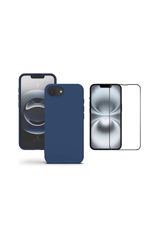 Apple iPhone 17e Uyumlu Içi Kadife Lansman Kılıf Ve 5d Tam Kaplayan Cam Ekran Koruyucu Lacivert