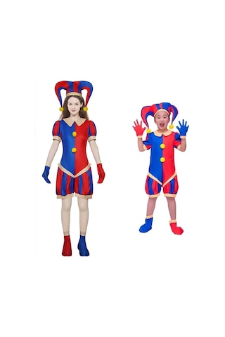 Ambition Pomni Kostüm Çocuklar Yetişkin Palyaço Cosplay Cadılar
