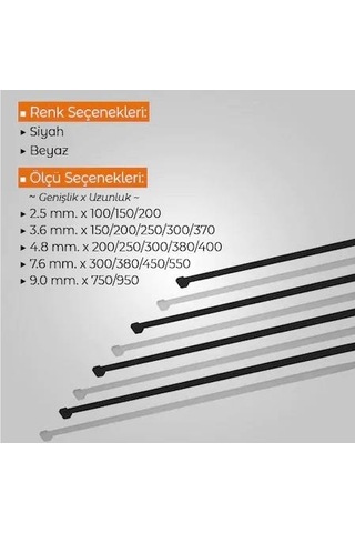 Çetsan 4.8X200 Siyah Kablo Bağı Plastik Cırt-100 Adet