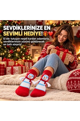 Ren.ga.renk Kırmızı Kardan Adam 2'li Desenli Yılbaşı Çorabı 3d Kollu El Ele Tutuşan Eğlenceli Soket Çorap Seti Renk: Kırmızı Beden: 39-44 Adet: 1 Rengaren