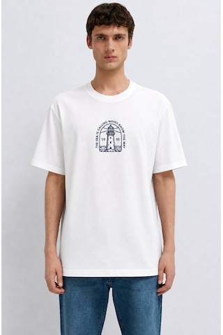 Mavi M0613283-620 Deniz Feneri Baskılı Tişört Erkek T-shirt Beyaz