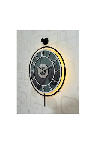Pey Aksesuar Metal Camlı Duvar Saati 40x60cm Işıklı Gerçek Cam Duvar Saati Modern Tasarım Siyah-füme-beyaz-gümüş