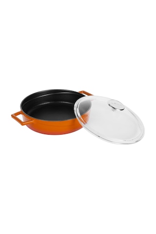 Lava Döküm Çok Amaçlı Yayvan Tencere. Glaze Serisi Çap 24 CM Kırmızı 001