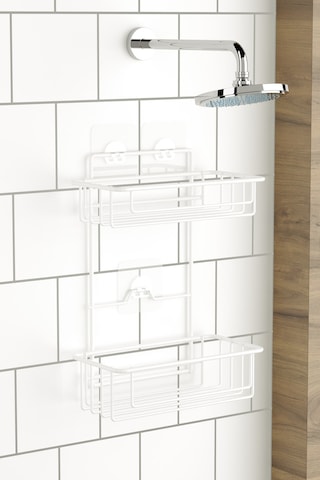 Teknotel Banyo Düzenleyici Şampuanlık 2 Katlı Yapışkanlı Banyo Duş Rafı Beyaz St256 Beyaz