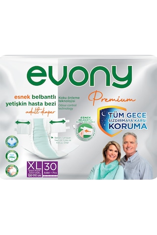 Evony Premium 10 Damla Yetişkin Bel Bantlı Tekstil Yüzey Hasta Bezi 2 x 30 Adet