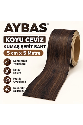 Aybas 5 Cm X 5 Metre Koyu Ceviz Ahşap Desenli Kumaş Yapışkan Bant Mobilya Kaplama Ve Tamir Şeridi 5 Cm X 5 Metre - Koyu Ceviz