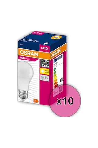 Osram 8,5 W 806 Lümen 2700k Sarı Işıklı Led Ampul 10'lu Paket