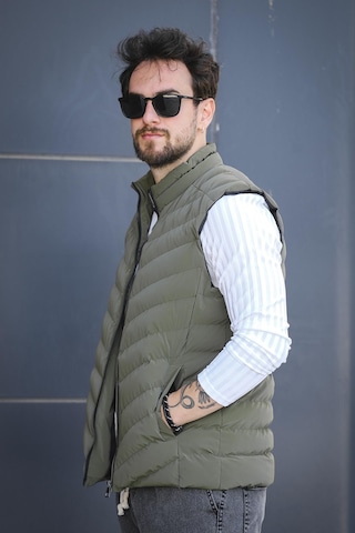 Faxy Cepli Dik Yaka Nova Parlak Kumaş Erkek Şişme Yelek Haki