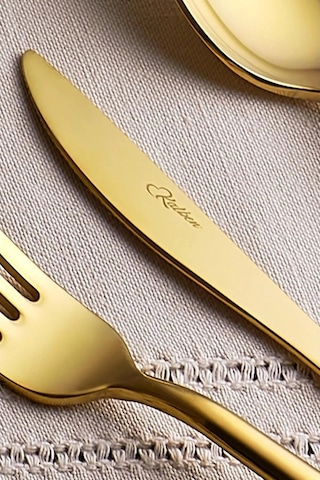 Avcı 1064 Amore Titanyum Parlak Gold Çatal Bıçak Kaşık Takımı 36 Parça Altın