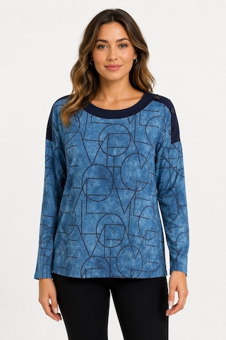 Neden Tekstil Kadın Desenli Uzun Kollu Rahat Fit Bluz - Mavi