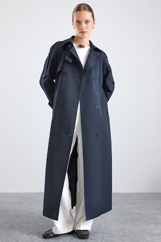 Olcay Pat Ve Dikiş Detaylı Su İtici Özellikli Trençkot Lacivert 6879