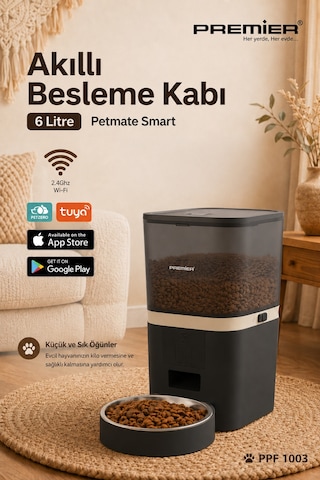 Ppf 1003 - Akıllı Otomatik Mama Kabı 6 Lt Mobil Uygulama İle Yemek Programı Ve Manuel Besleme Petmate Smart - Siyah