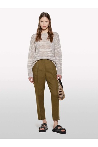 Sisley %100 Keten Beli Lastikli Önü Pileli Pantolon Kadın Yeşil Pantolon - 325p4aghlf00s