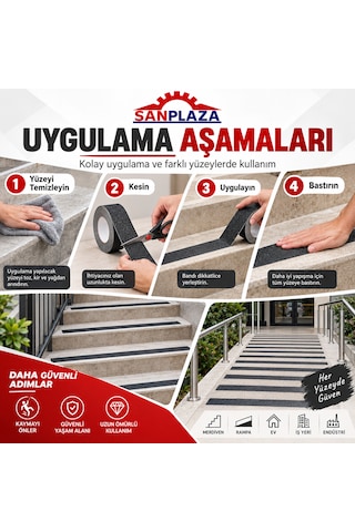 Sanplaza Wonder Wbks5015 Siyah Kaydırmazlık Bandı 50 Mm X 15 Mt Merdiven Zemin Güvenlik Bandı