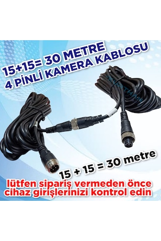 30 Metre 15 + 15 4 Pinli Ticari Araç Kamera Kablosu 12-24 Volt