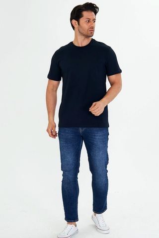 Trendhill Erkek Lacivert Pamuklu Bisiklet Yaka Büyük Beden T-shirt Lcv5014b