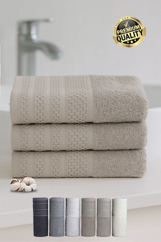 Softure 3 Lü El Yüz Havlusu Günlük Kullanım 50x90 Cm Yumuşak, Dayanıklı, Hızlı Kuruyan Bej