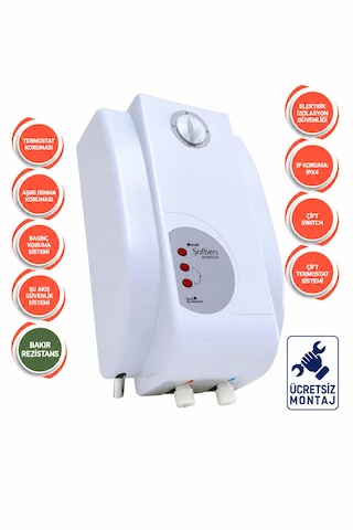 Aura Premium Elektrikli Banyo Şofbeni 105pr Bakır Rezistans Montaj Dahil