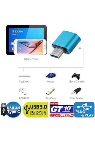 Gplus Apple Uyumlu MacBook Pc Telefon Usb Typec Çevirici Otg Gümüş