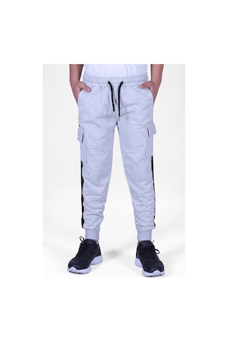 Yanı Şeritlii Kargo Cepli Erkek Çocuk Eşofman Altı Gri