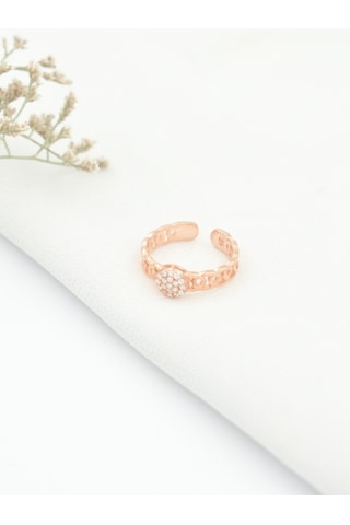 Brezza Lusso Jewelry Zirkon Taşlı Eklem Gümüş Yüzük Rose