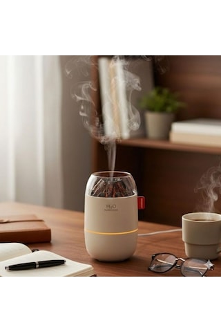 İnşaat Malzemeleri Ahşap Odun Ateşi Tasarımlı 280 Ml Ultrasonik Hava Nemlendirici & Aroma Difüzör Soğuk Buhar Makinesi, Led Işıklı, Ortam Nemlendirici