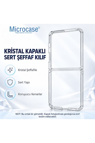 Microcase Samsung Galaxy Z Flip 8 İle Uyumlu Sert Kristal Kapaklı Kılıf Şeffaf- Al3157 Siyah