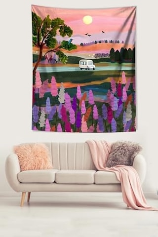 Gün Batımı Yolculuk Yoldaki Araba Leke Tutmaz Kumaş Duvar Örtüsü Duvar Halısı Tapestry Pntr003, 100 X 140