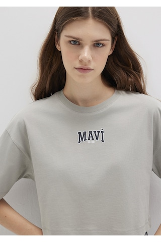Mavi - Mavi Logo Baskılı Gri Crop Tişört 1613411-70112 Gri