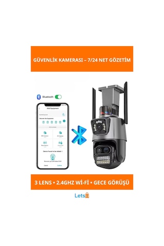 3 Lens Wi Fi Gece Görüşlü Güvenlik Kamerası