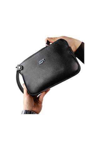Mft Leather Hakiki Deri Unisex El Çantası Moon Bag 4381 Napa Siyah