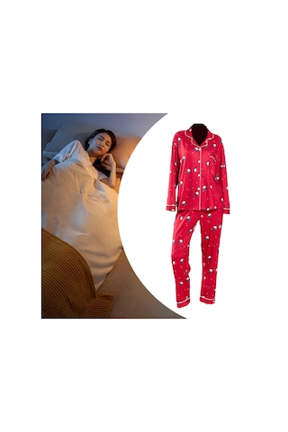 Suntek Yılbaşı Pijama Takımı Ev Giyimi Yumuşak Gecelik Kırmızı