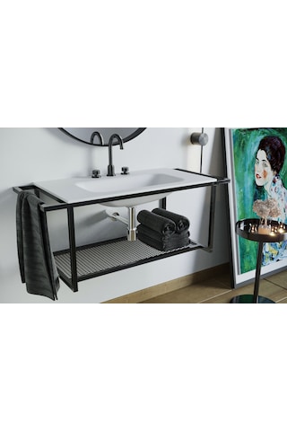 Metal Raflı Akrilik-Corian Banyo Lavabosu