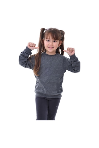 Zuzunga Basic Bisiklet Yaka Şardonlu Çocuk Sweatshirt 3-10 Yaş Antrasit