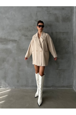 Laluvia Balıksırtı Oversize Kaban Taş Rengi Bej