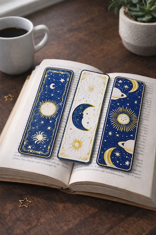 Celestial Night Güneş & Ay Temalı Kitap Ayracı Seti