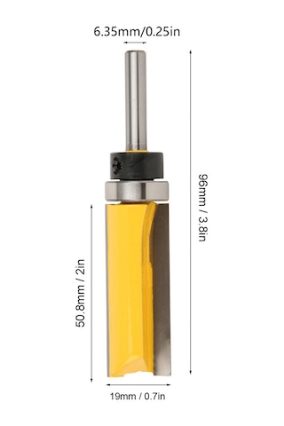 Maiyame Kahve Çelik T Tipi Freze Ucu, Ahşap Yuvalama Ve Düzenleme Aracı, 1/4 İnç Saplı, 19mm Kesme Çapı, 50.8mm Bıçak Uzunluğu