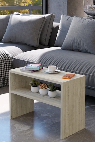 Alpa Ev Mobilya Alt Raflı Orta Sehpa, Modern Salon Sehpası, Dekoratif Çay & Kahve Yan Sehpası Traverten