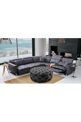 Yuvarlak Chester Model Kapitoneli Oval Orta Puf - Modern Puf