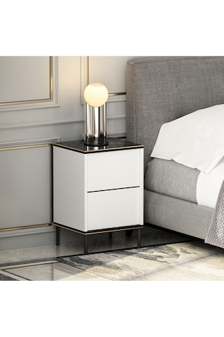 İmaj Komodin Traverten/gold - Beyaz Beyaz